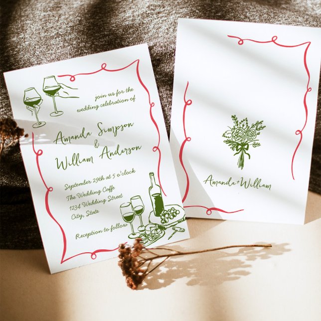 Convite Funky Hand Drawn Retro Casamento (Criador carregado)