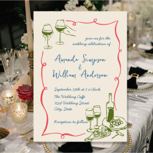 Convite Funky Hand Drawn Retro Casamento