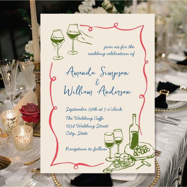 Convite Funky Hand Drawn Retro Casamento (Criador carregado)