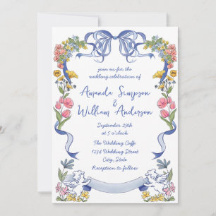 Convite Funky Hand Drawn Retro Casamento