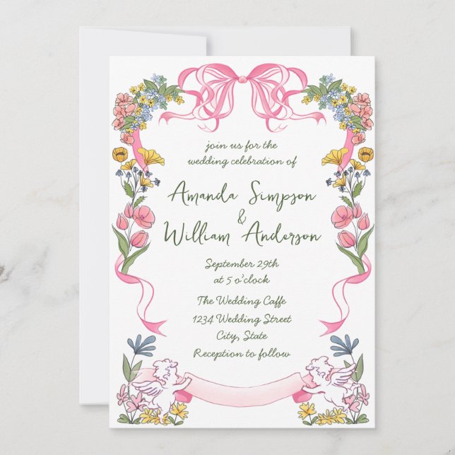 Convite Funky Hand Drawn Retro Casamento (Frente)