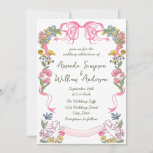 Convite Funky Hand Drawn Retro Casamento