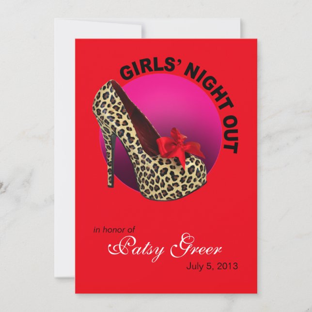 Convite Funky Leopard Stiletto Girls Night Out (Frente)