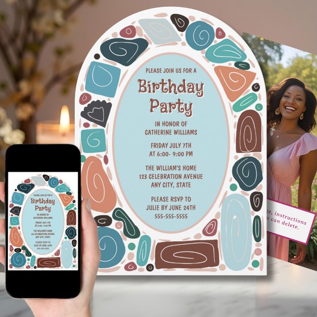 Convite Funky Retro Birthday Invent Modern (Criador carregado)