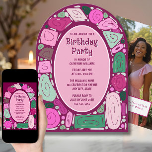 Convite Funky Retro Birthday Invent Modern