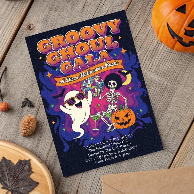 Convite Funky Retro Groovy Ghoul Gala Disco Halloween  (Criador carregado)