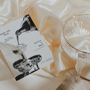 Convite Funky Save The Date Retro ChampagTower Y2K