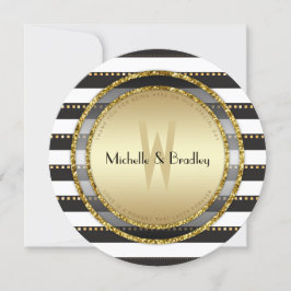 Convite Funky Stripes Black White e Dourado Casamento redo