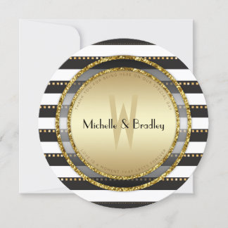 Convite Funky Stripes Black White e Dourado Casamento redo