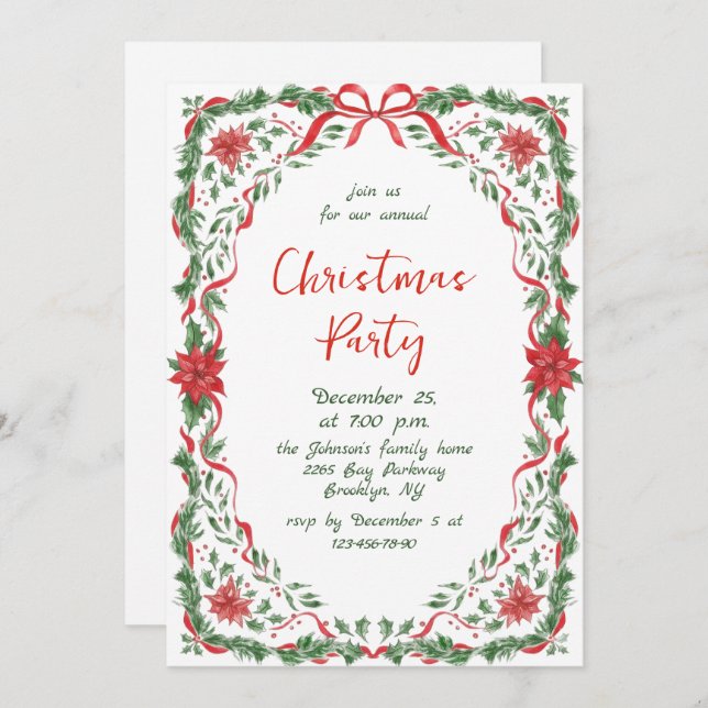 Convite Funky Whimsical Christmas Red Bow Holiday Party (Frente/Verso)