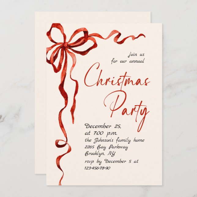 Convite Funky Whimsical Christmas Red Bow Holiday Party (Frente/Verso)