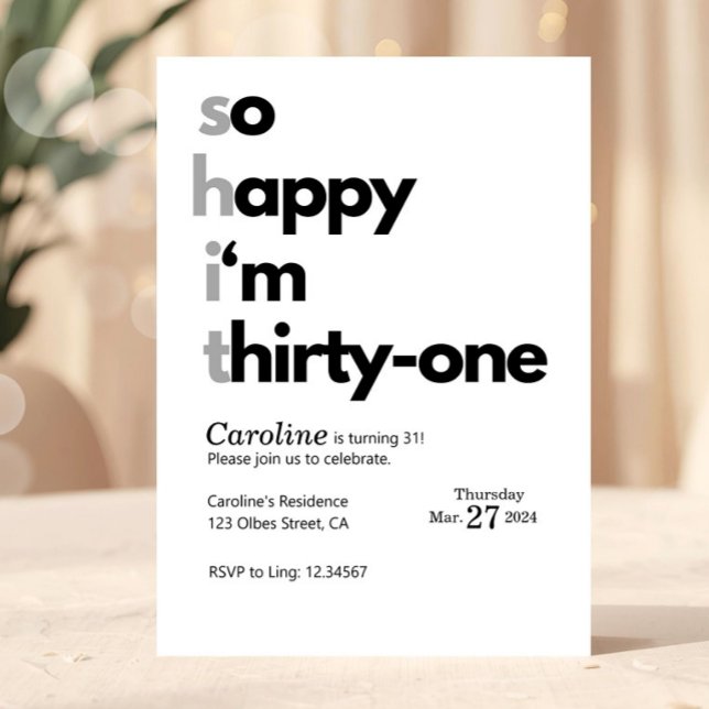 Convite Funny 31st Birthday Funny Humuor Hilarious (31st birthday invitation, thirty one birthday invite, minimalist birthday invite, modern birthday in)