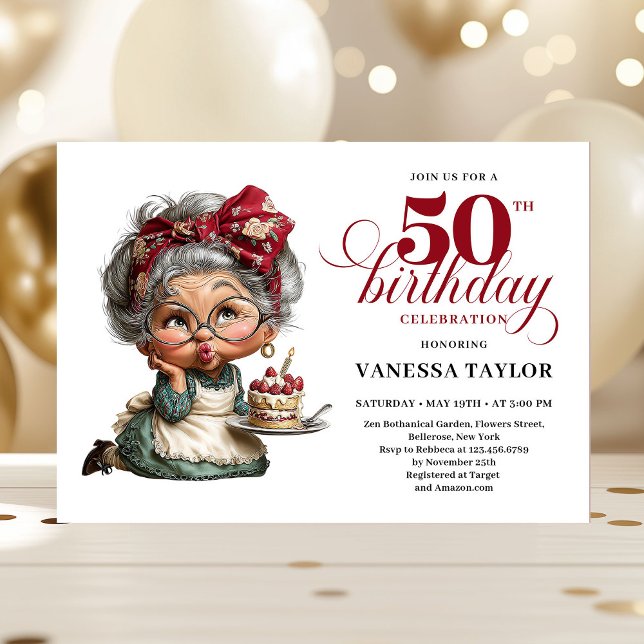 Convite Funny 50th birthday woman whimsical party card (Fabulous 50 quirky birthday lady funny invite)