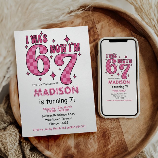 Convite Funny 7th Birthday | “I Was 6, Now 7” Party (Funny 7th Birthday | “I Was 6, Now 7” Party Invitation
)