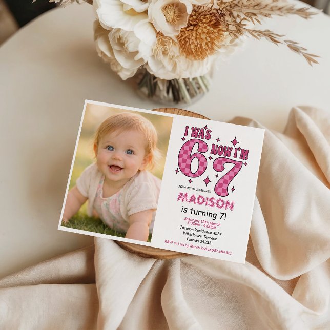 Convite Funny 7th Birthday | “I Was 6, Now 7” Party (Funny 7th Birthday | “I Was 6, Now 7” Party Invitation
)