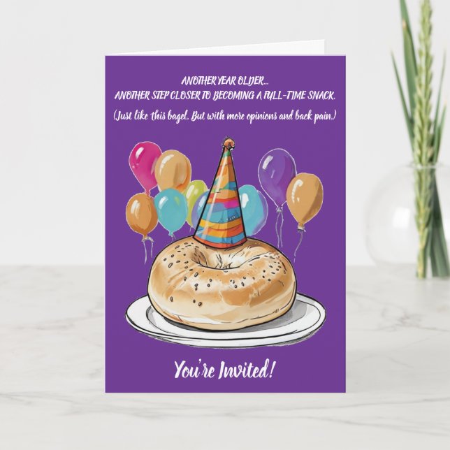Convite Funny Bagel Birthday com Vibes do Partido (Frente)