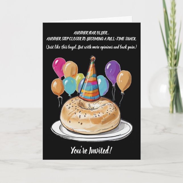 Convite Funny Bagel Birthday com Vibes do Partido (Frente)