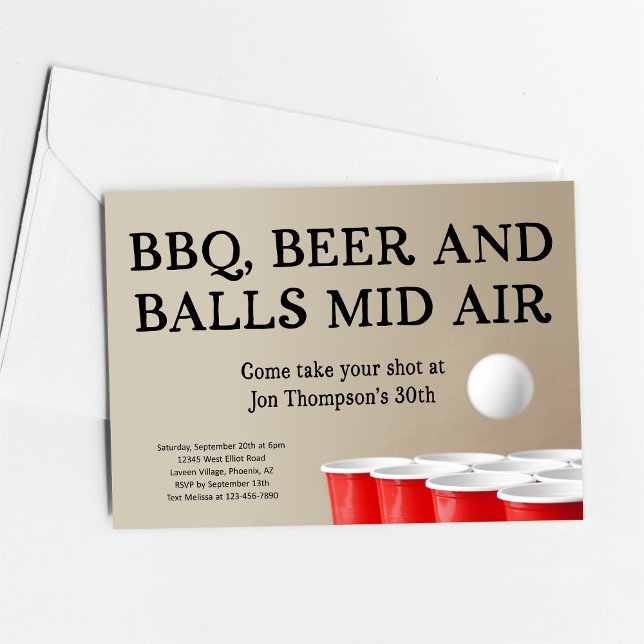 Convite Funny Beer Pong BBQ Birthday Bachelor Party (Criador carregado)