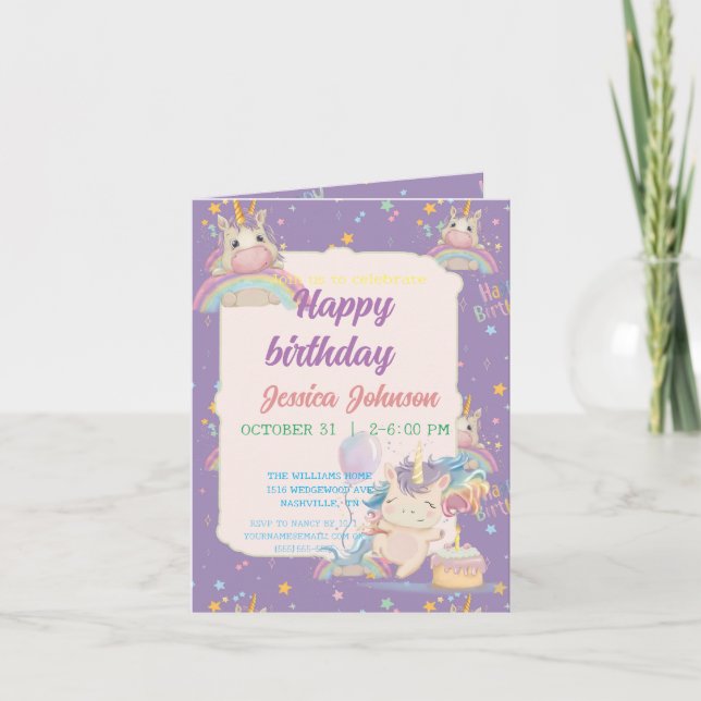 Convite Funny Birthday Unicorn (Frente)