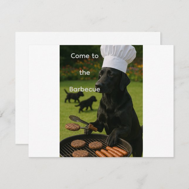 Convite Funny black Labrador grill chef (Frente/Verso)