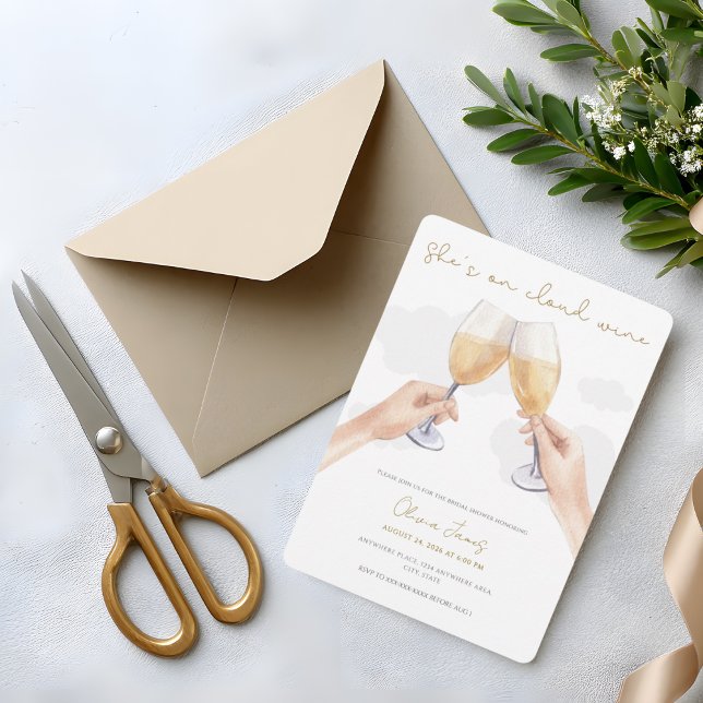 Convite Funny, bride on cloud wine bridal shower (Criador carregado)