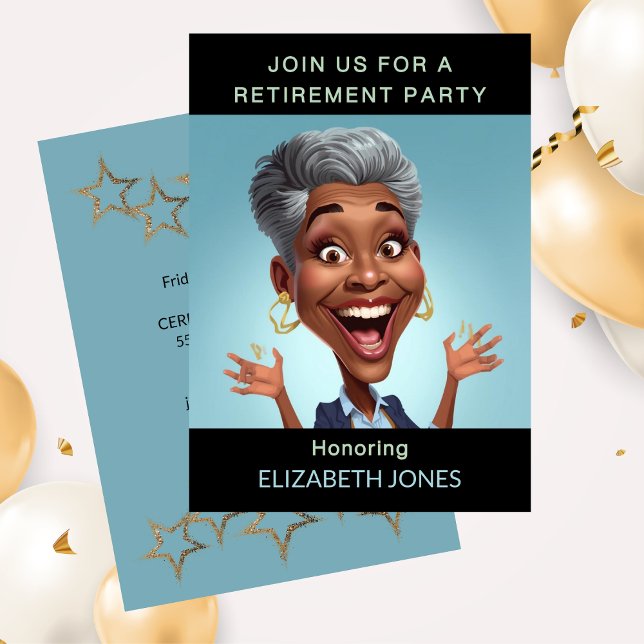 Convite Funny Caricature Retirement Party  (Funny Retirement Party Caricature Lady Invitation)