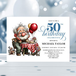 Convite Funny Cartoon Man 50th Party Milestone Invite