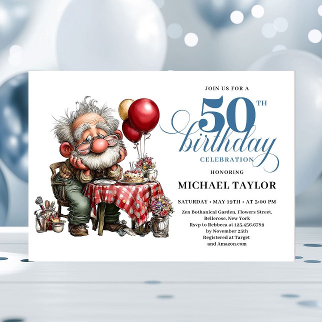 Convite Funny Cartoon Man 50th Party Milestone Invite (Funny Cartoon Man 50th Party Milestone Invite)