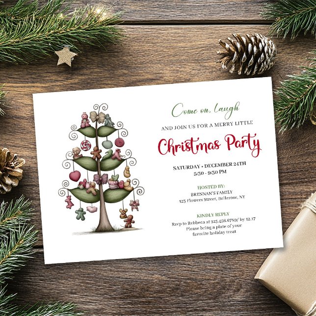 Convite Funny cartoon tree editable Christmas invitation (Funny cartoon tree editable Christmas invitation)