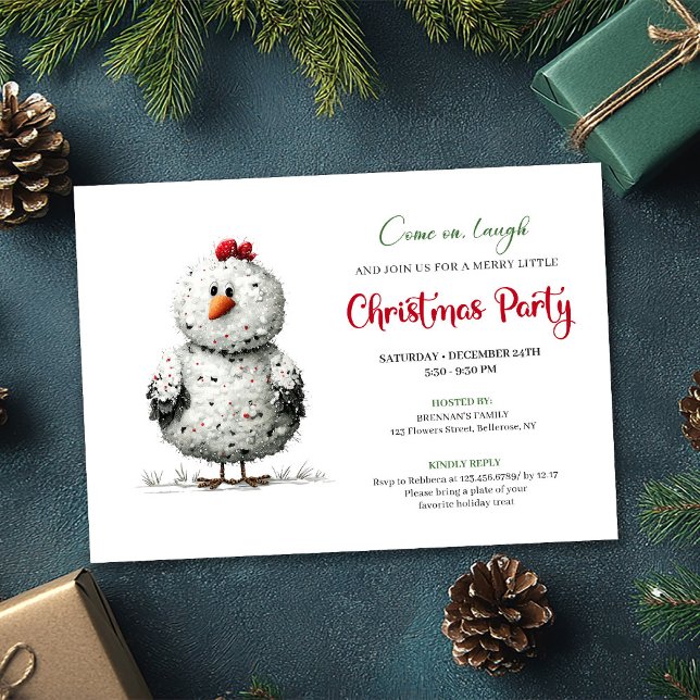 Convite Funny Chicken Red Green Christmas Party Printable (Funny Chickens Red Green Christmas Party Printable)