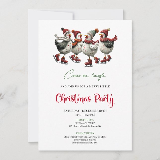 Convite Funny Chickens Festive Red Green Holiday Invites (Frente)