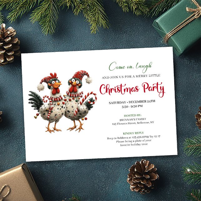 Convite Funny Chickens Hand Drawn Holiday Celebration Card (Funny Chickens Hand Drawn Holiday Celebration Invite)