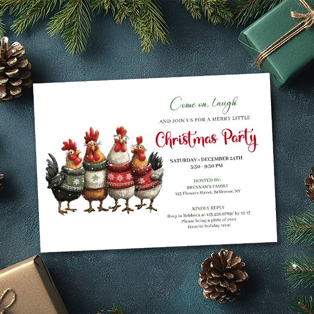 Convite Funny Chickens Holiday Party Editable Invitation (Funny Chickens Holiday Party Editable Invitation)