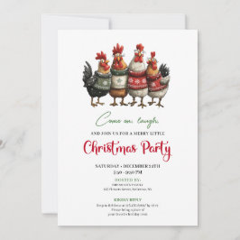 Convite Funny Chickens Minimalist Red Green Holiday Invite