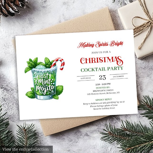 Convite Funny Christmas Cocktails Party festive invite (Funny Christmas Cocktails Party festive invite)