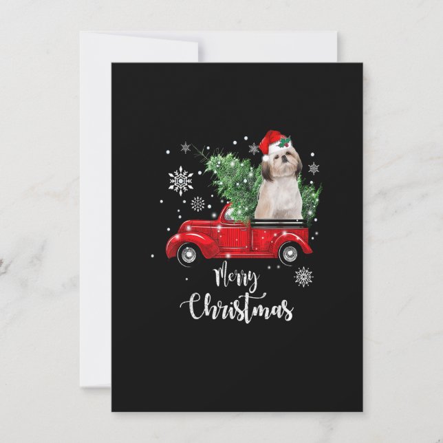 Convite Funny Christmas Santa Shih Tzu Ride Red Truck Xmas (Frente)