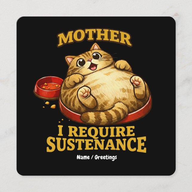 Convite Funny Chubby Cat  “I Require Sustenance" Cute (Frente)