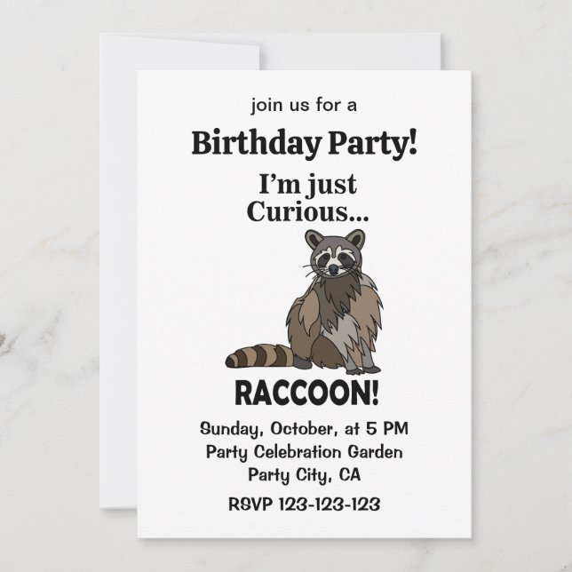 Convite Funny Curious Raccoon Birthday Party (Frente)