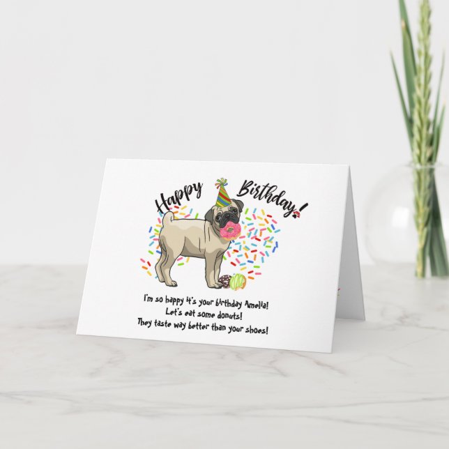 Convite Funny Cute Pug Pet Dog Birthday Card (Frente)