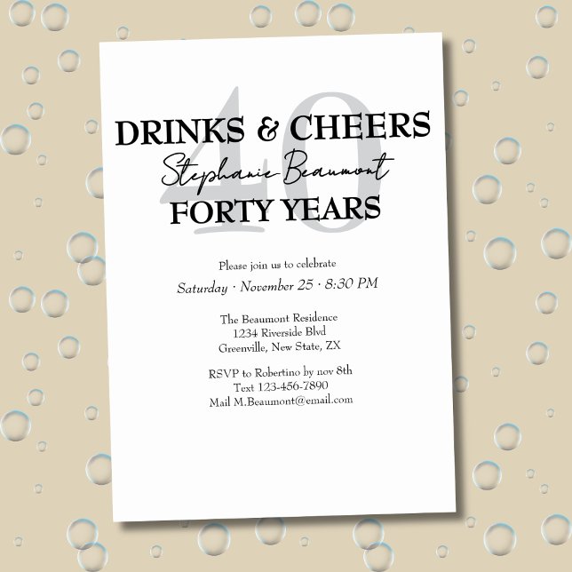 Convite Funny Drinks and Cheers 40th birthday invitation (Criador carregado)