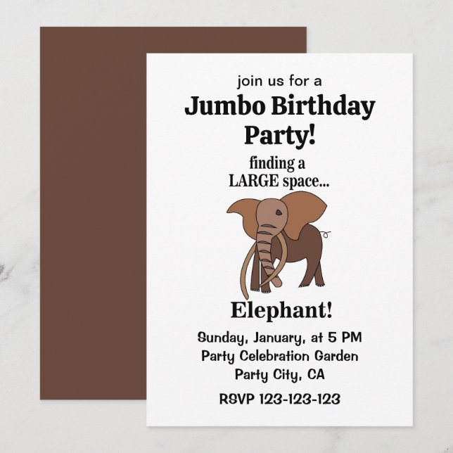Convite Funny Elephant Jumbo Birthday Party (Frente/Verso)