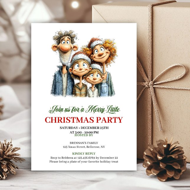 Convite Funny Family Red Green Christmas Party Invitation (Funny Family Red Green Christmas Party Invitation)