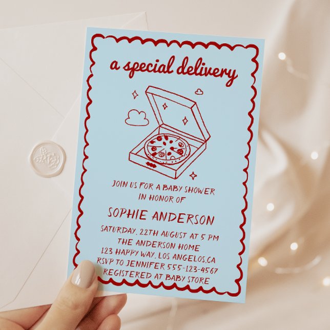 Convite Funny Food A Special Delivery Pizza Baby Shower (Criador carregado)