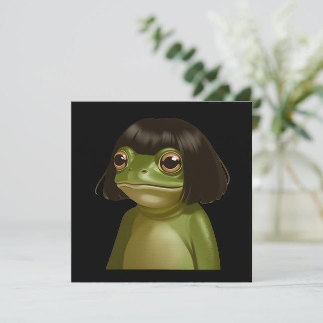 Convite Funny Frog Bob Haircut Meme Frogs Animal Lovers (Em pé/Frente)