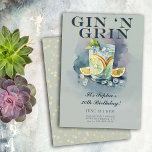 Convite Funny Gin n Grin Cocktail aniversário de 30 anos<br><div class="desc">Um modelo de convite de festas engraçado para mulheres com pintura aquosa de um copo de gin e o título "Gin 'n' Grin". O design é uma peça no rótulo da garrafa de gin. Um aniversário de 30 anos humorístico convite para uma mulher no seu trigésimo aniversário comemorando com um...</div>