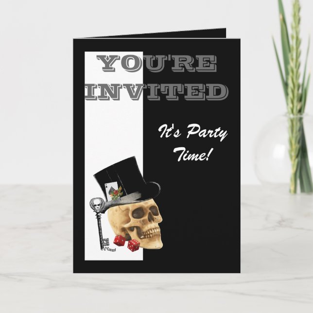 Convite Funny Gothic Steampunk gambling skull (Frente)