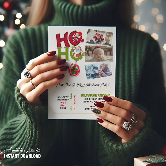 Convite Funny HO HO HO Retro Christmas Party Family Photos (Criador carregado)