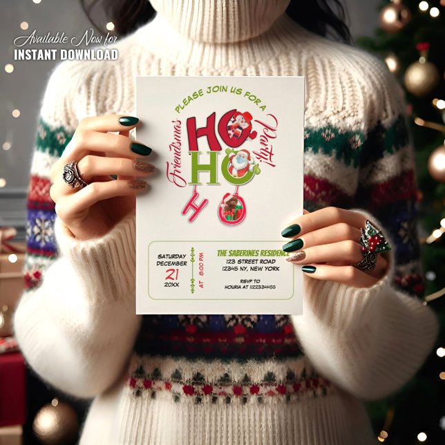 Convite Funny HO HO HO Retro Christmas Party Friendsmas (Criador carregado)