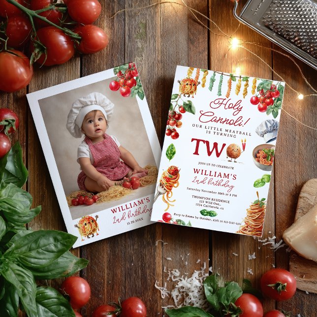 Convite Funny Holy Cannoli little meatball 2nd birthday (Funny Holy Cannoli little meatball 2nd birthday Invitation)