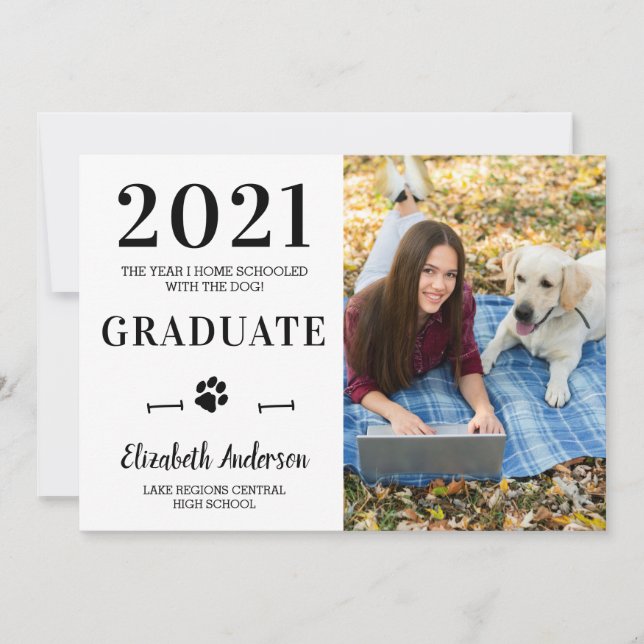 Convite Funny Home School Dog Class 2021 Photo Graduation (Frente)